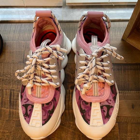 Versace Chain Reaction Chunky Sole Pink and White Sneakers - Picture 7 of 8